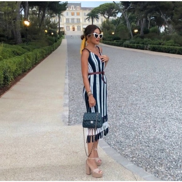 Zara Blue and White Fringe Midi Dress - Picture 4 of 14